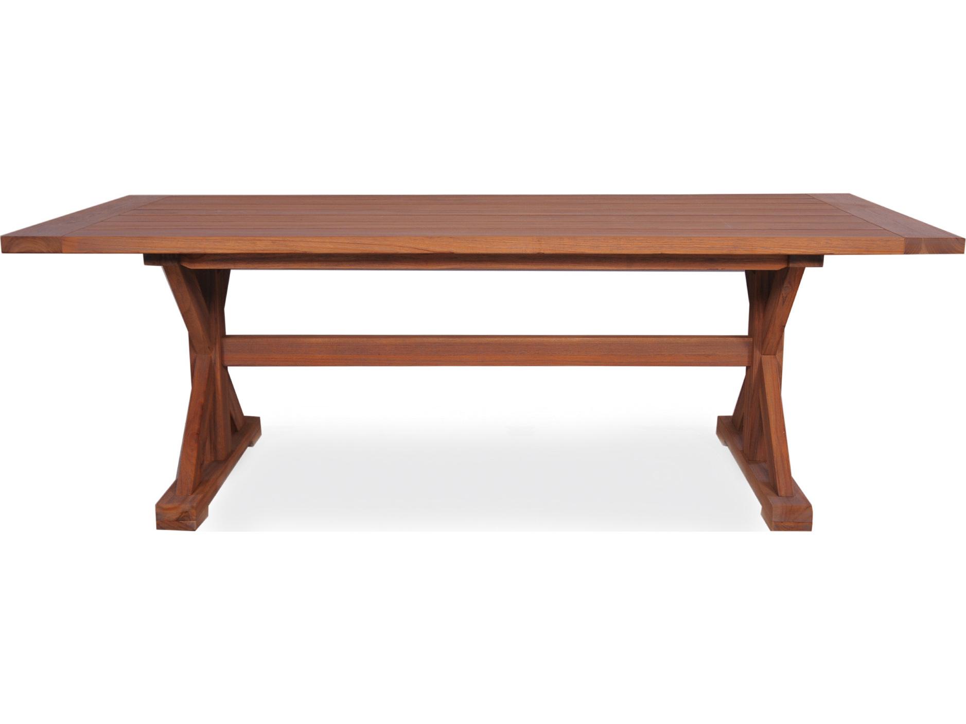 Lloyd Flanders Teak Rectangular Trestle Base Outdoor Dining Table