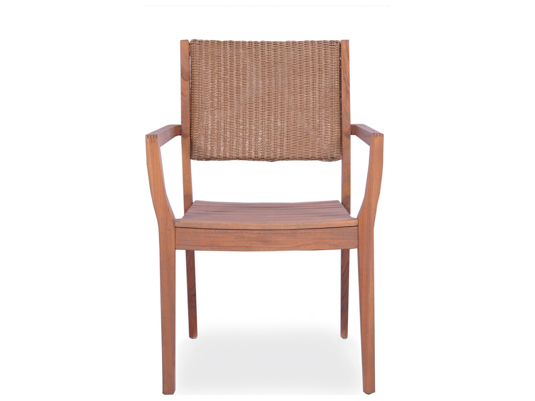 Lloyd Flanders Teak Outdoor Patio Dining Arm Chair with Loom Back