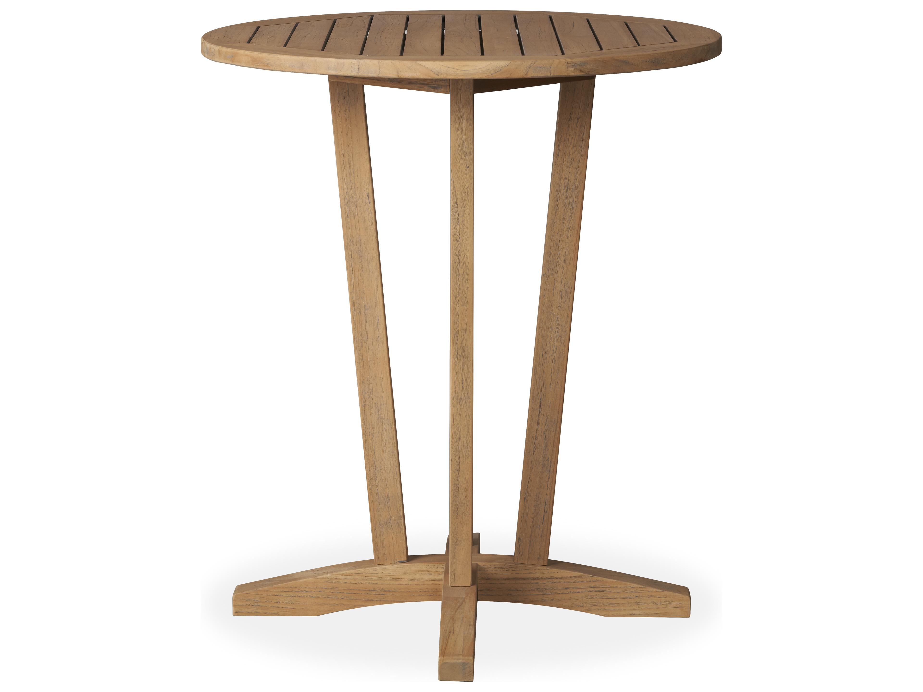 Lloyd Flanders Teak Antique Gray Round Outdoor Patio Bar Table