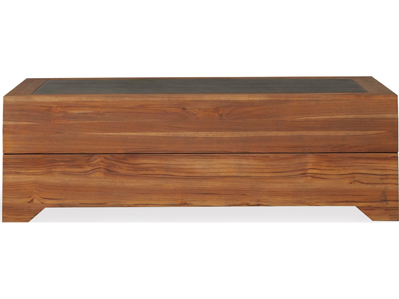 Lloyd Flanders Teak Rectangular Faux Concrete Top Patio Coffee Table