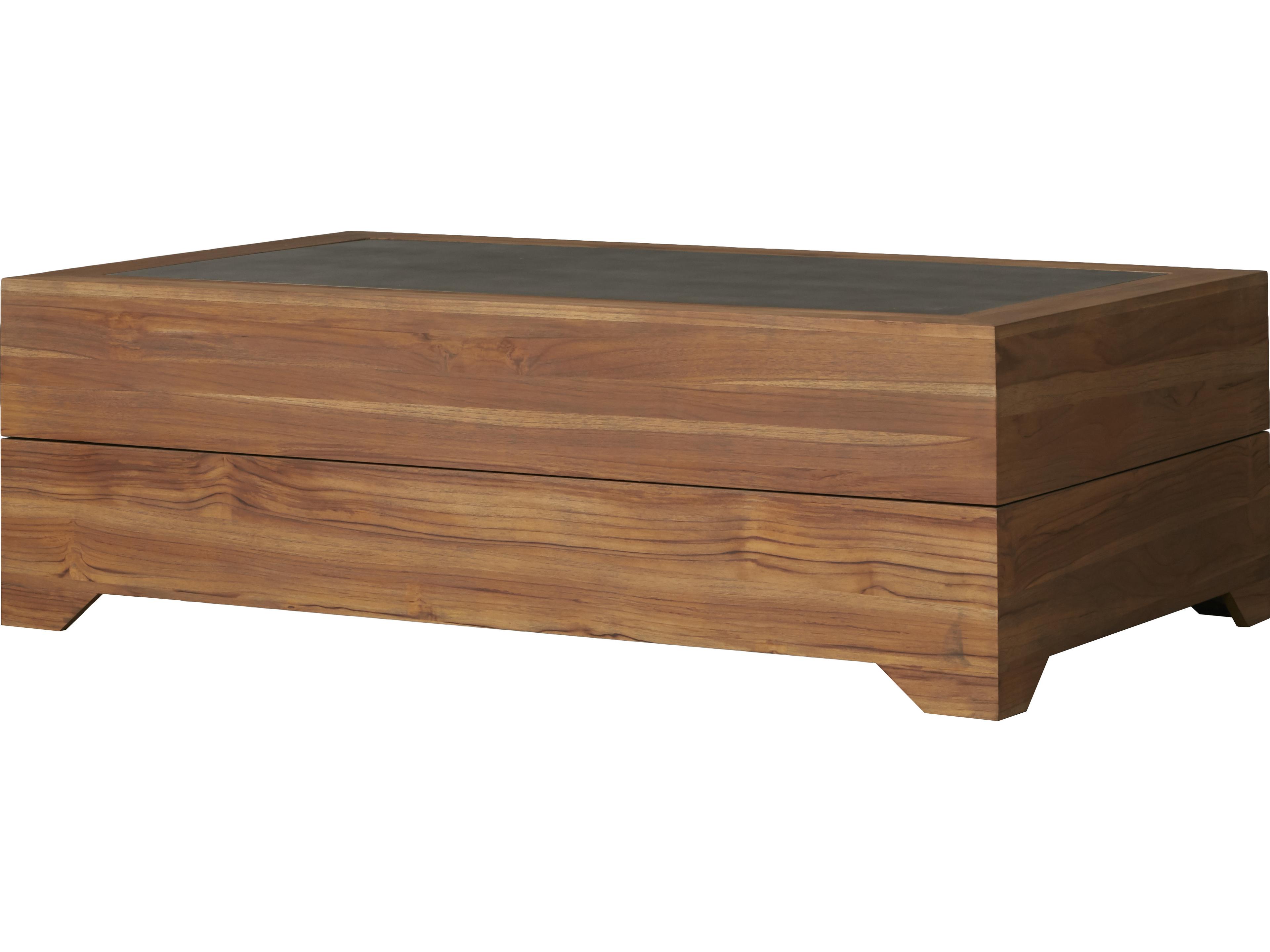 Lloyd Flanders Teak Rectangular Faux Concrete Top Patio Coffee Table