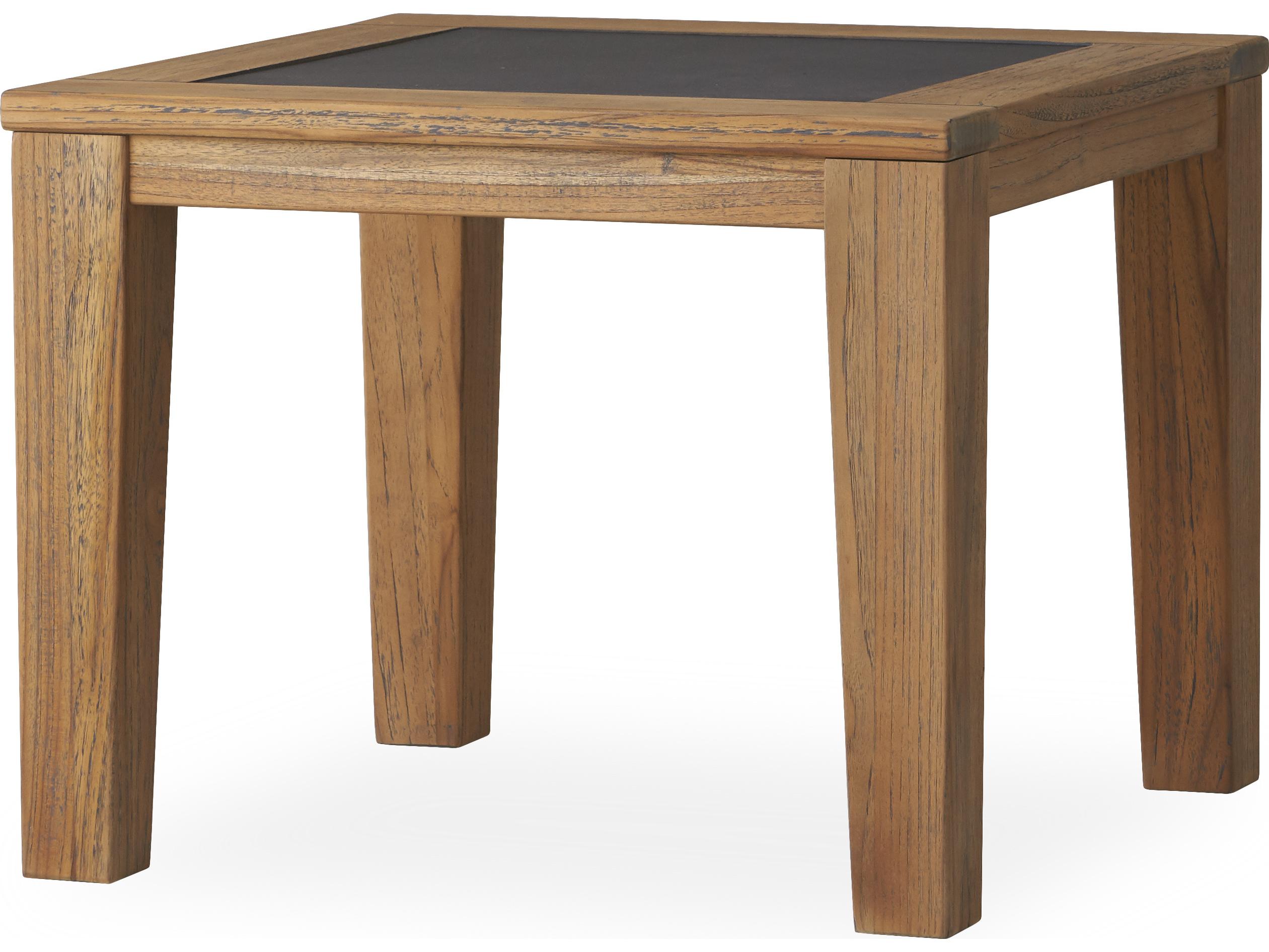 Lloyd Flanders Teak Antique Gray Square Faux Concrete Top Outdoor End Table