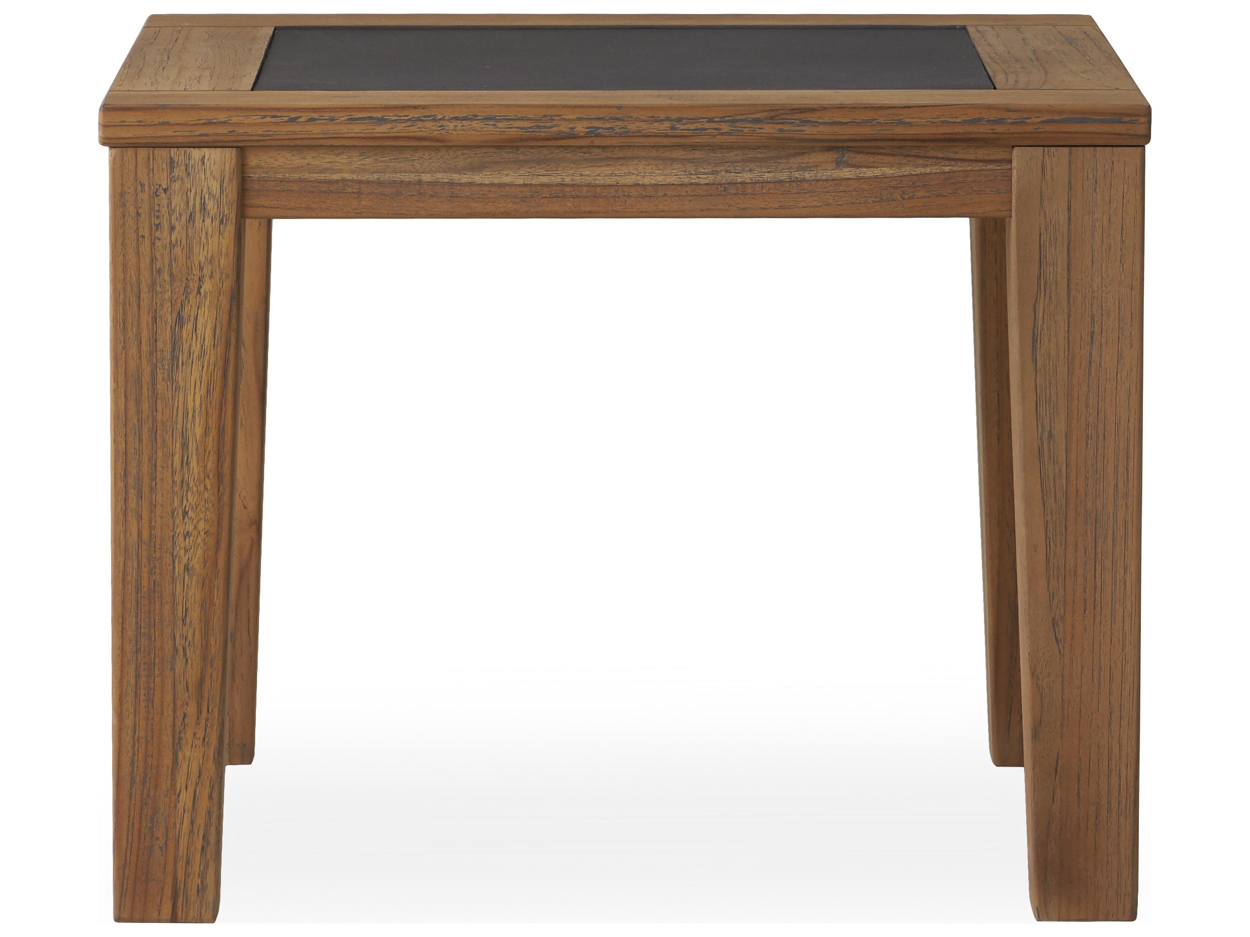 Lloyd Flanders Teak Antique Gray Square Faux Concrete Top Outdoor End Table