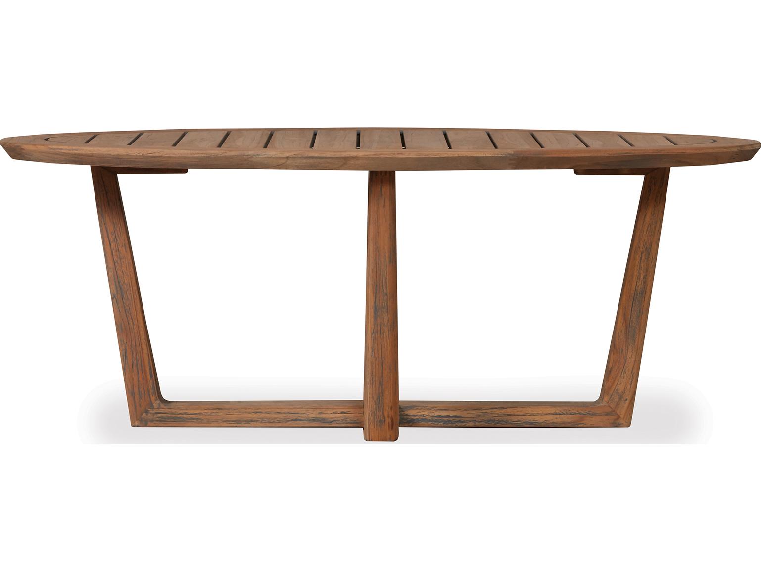 Lloyd Flanders Teak Oval Sled Base Outdoor Coffee Table