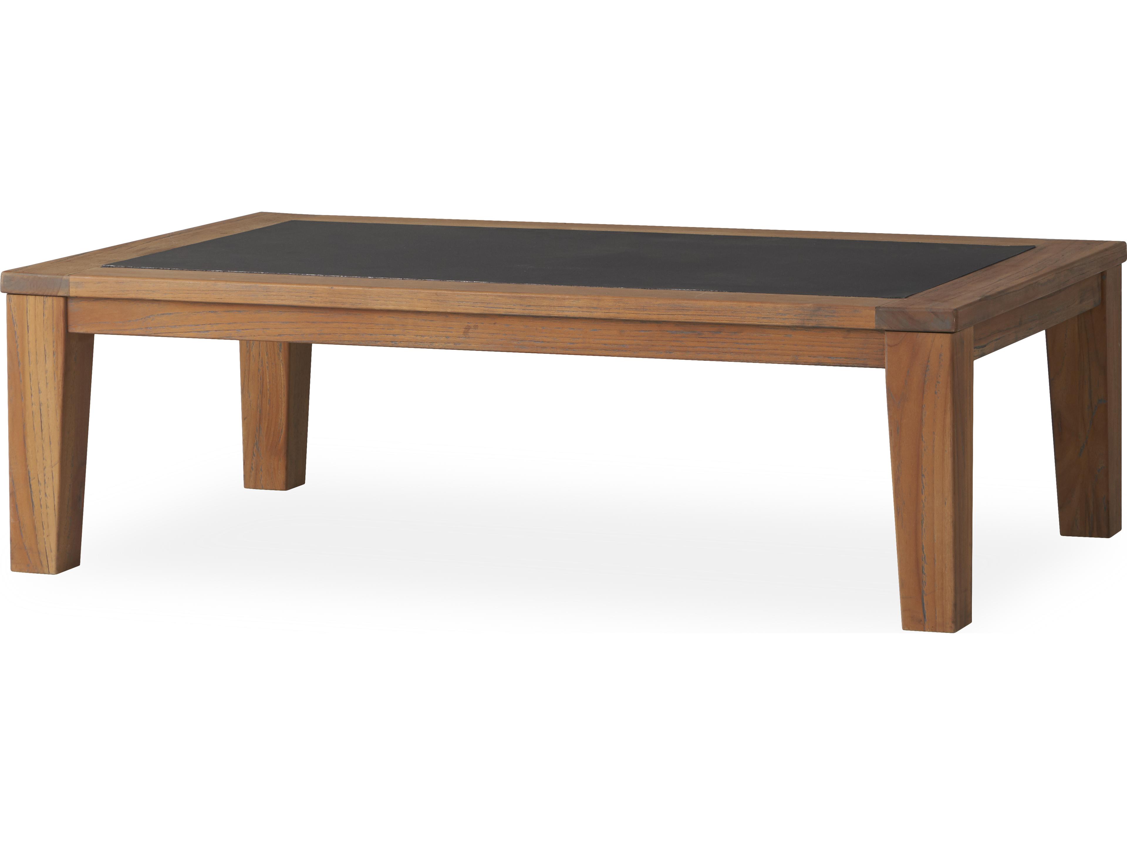 Lloyd Flanders Teak Antique Gray Rectangular Faux Concrete Top Outdoor Patio Coffee Table