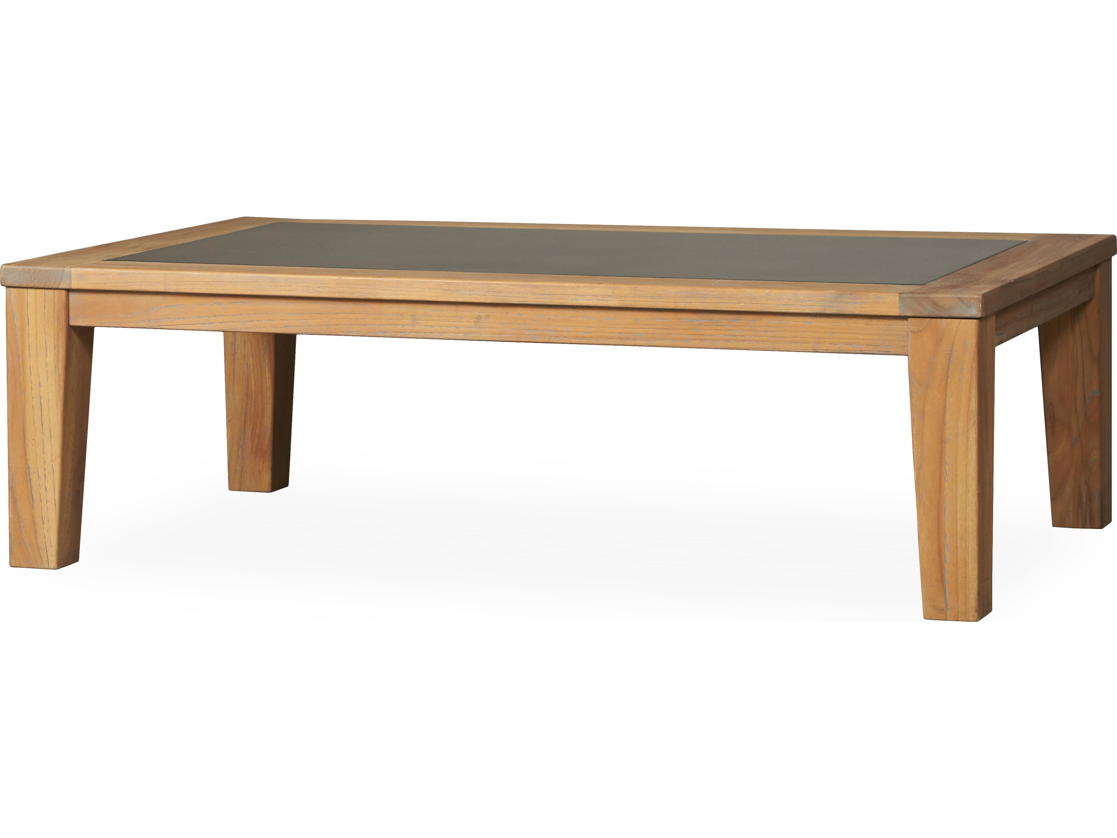 Lloyd Flanders Teak Antique Gray Rectangular Faux Concrete Top Outdoor Patio Coffee Table