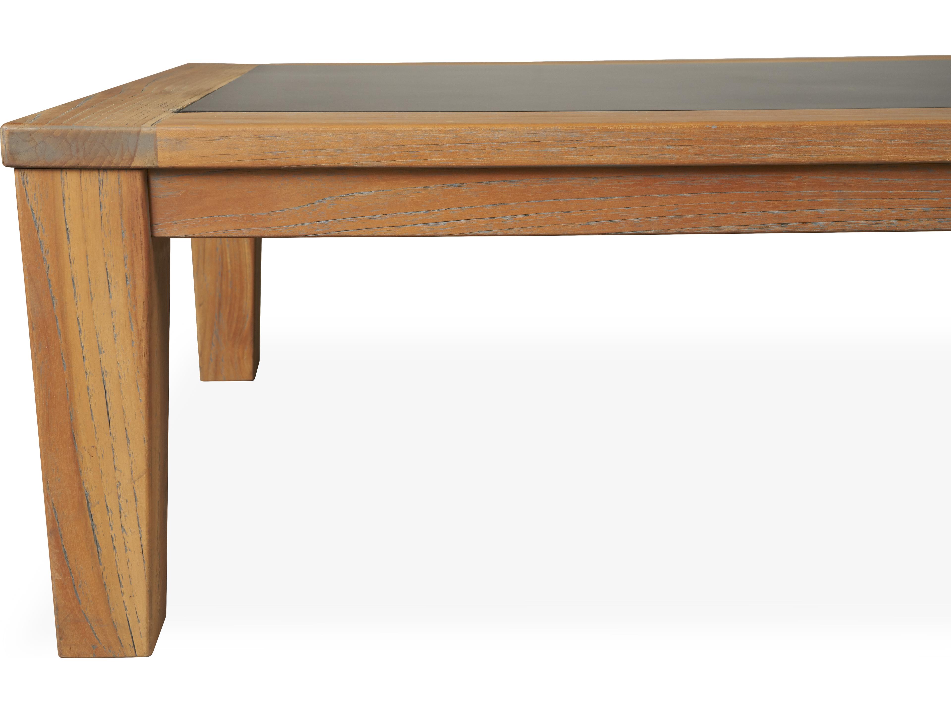 Lloyd Flanders Teak Antique Gray Rectangular Faux Concrete Top Outdoor Patio Coffee Table