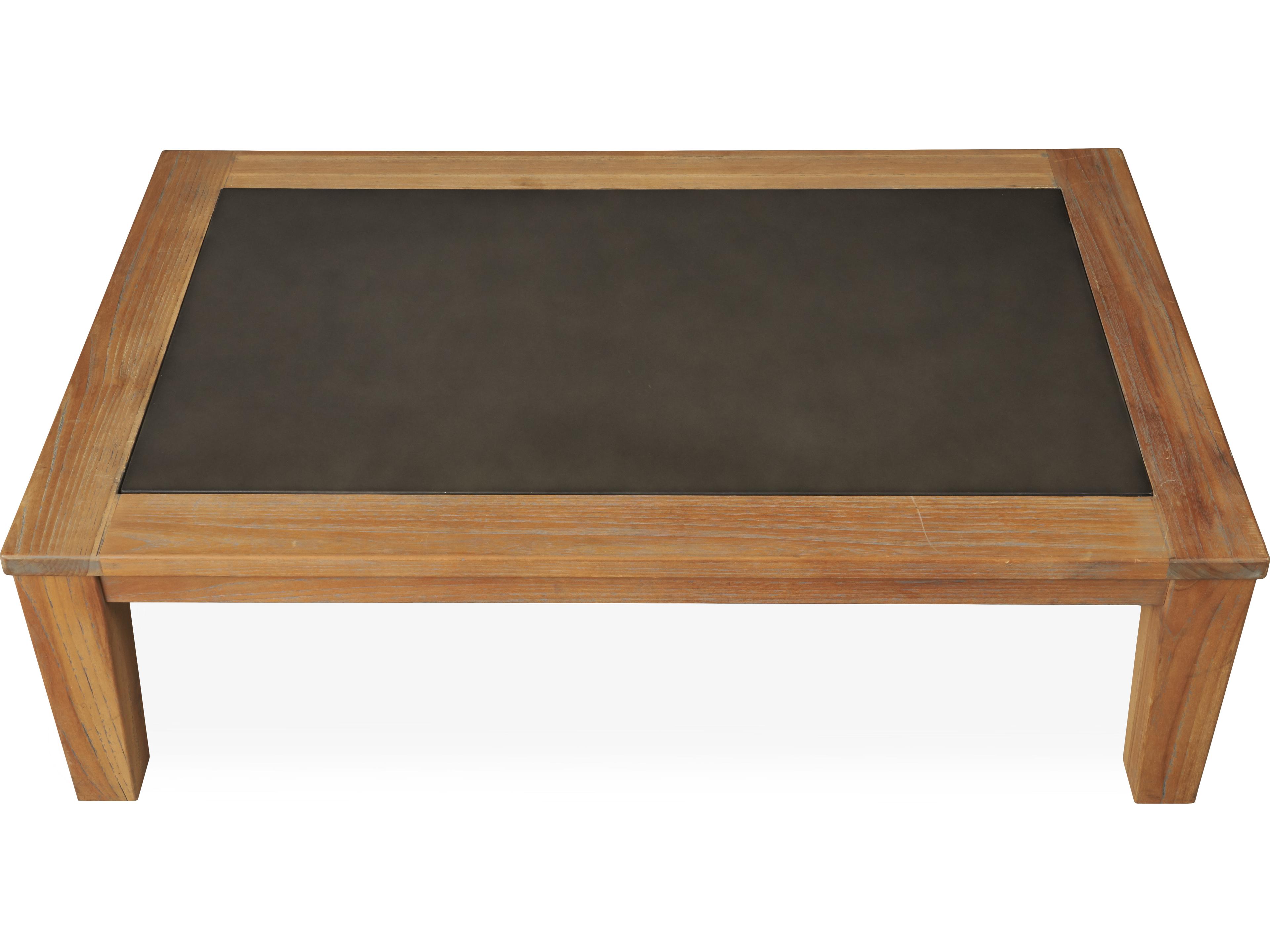 Lloyd Flanders Teak Antique Gray Rectangular Faux Concrete Top Outdoor Patio Coffee Table