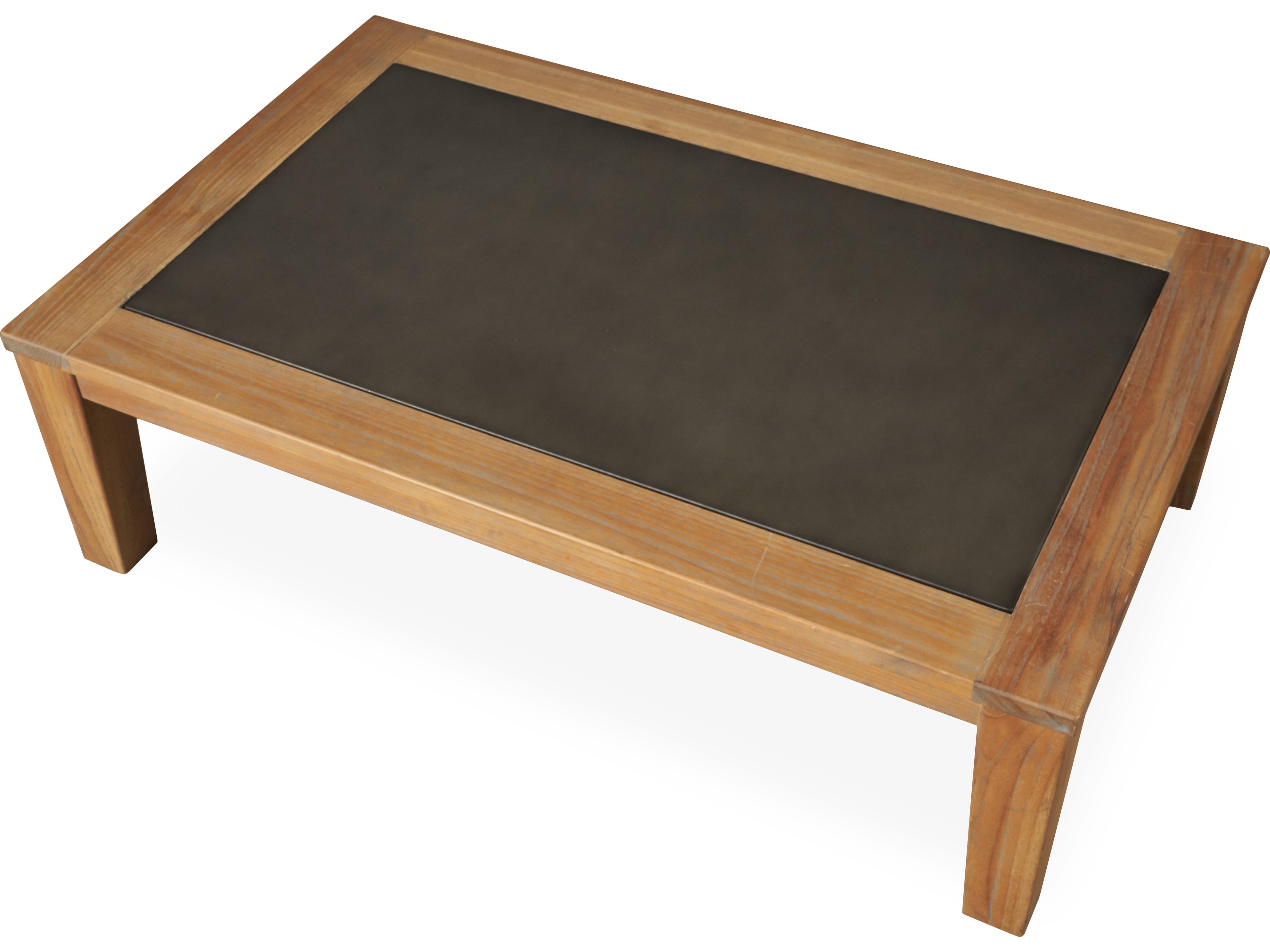 Lloyd Flanders Teak Antique Gray Rectangular Faux Concrete Top Outdoor Patio Coffee Table