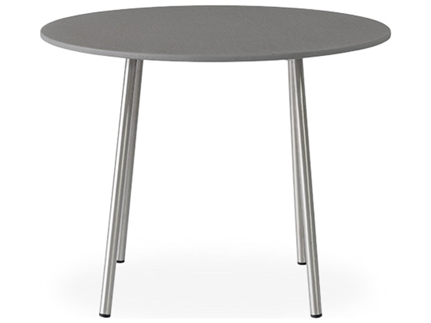 Lloyd Flanders Elevation Stainless Steel Round Light Gray Corian Top Outdoor Patio End Table