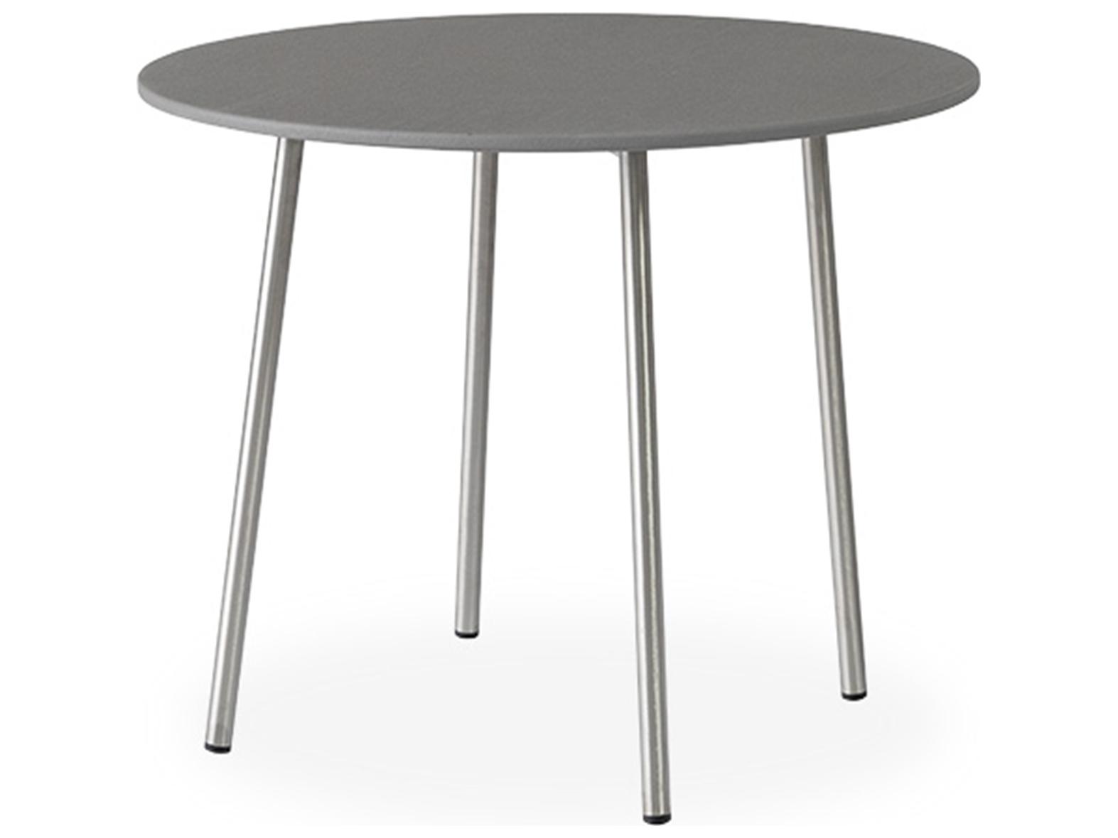 Lloyd Flanders Elevation Stainless Steel Round Light Gray Corian Top Outdoor Patio End Table