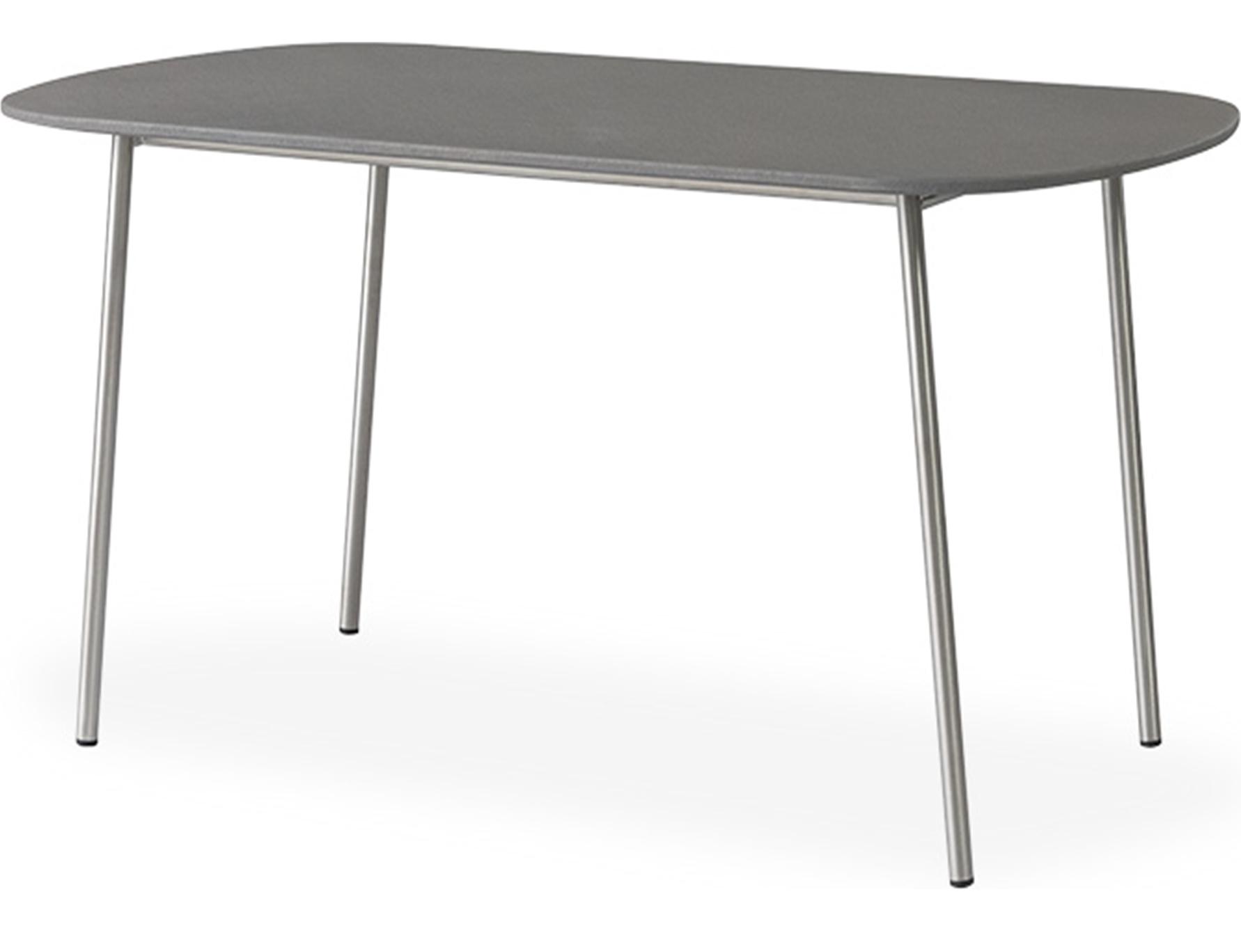 Lloyd Flanders Elevation Stainless Steel Oval Light Gray Corian Top Patio Coffee Table