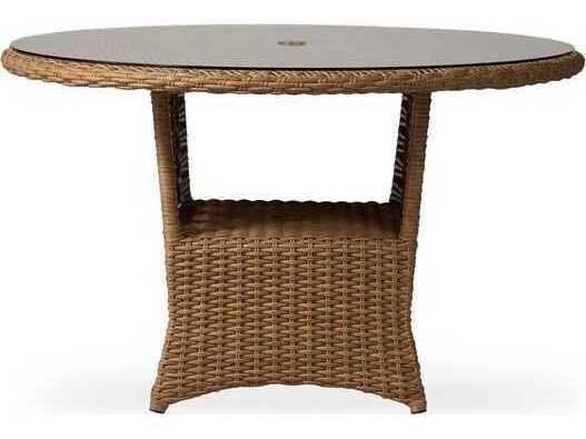 Lloyd Flanders Magnolia Wicker Round Patio Dining Table with Umbrella Hole