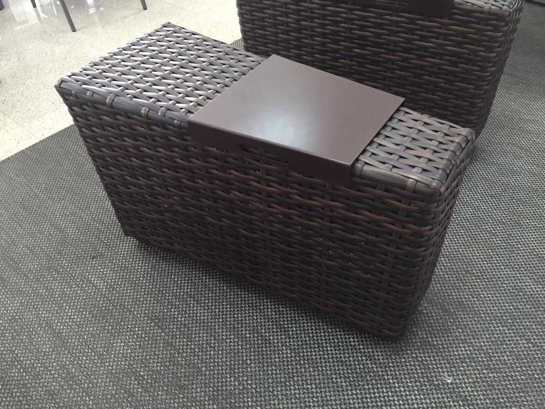 Lloyd Flanders Contempo Wicker Storage Wedge Table with Hinged Top Including Tray