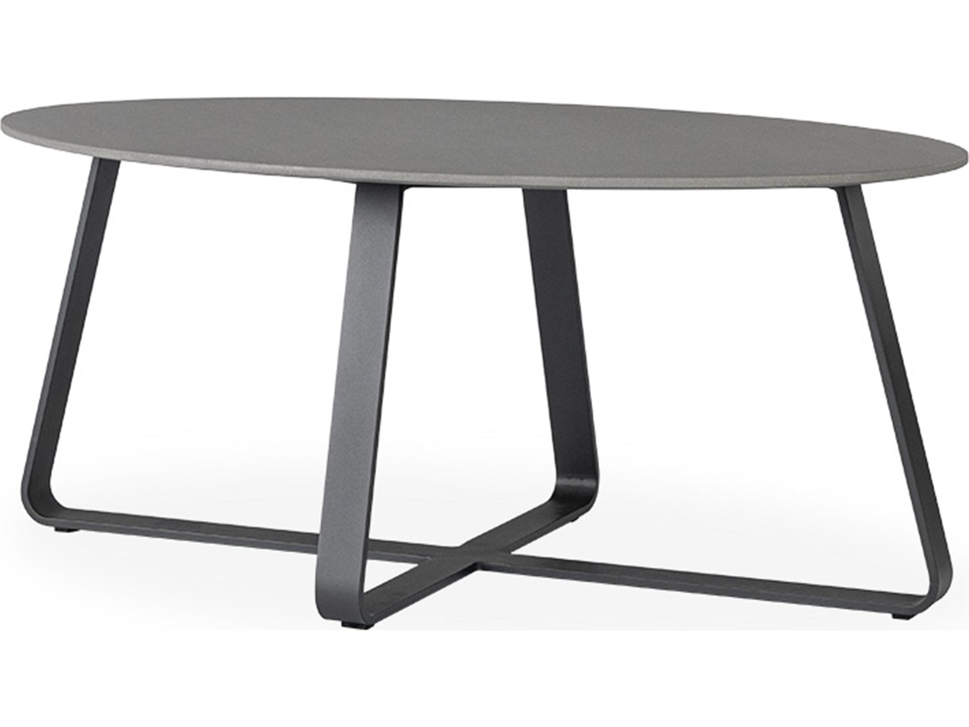Lloyd Flanders Universal Accessories Aluminum Oval Light Gray Corian Top Patio Coffee Table