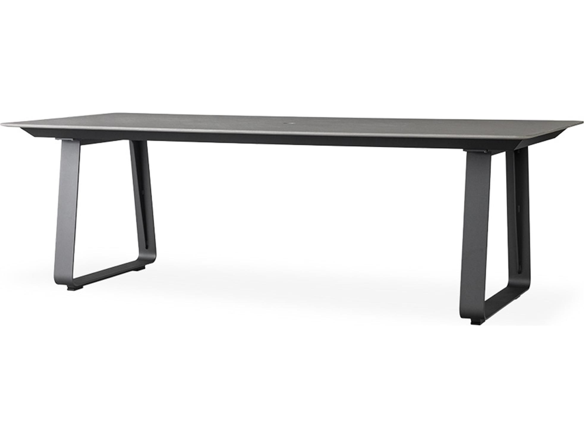 Lloyd Flanders Universal Accessories Aluminum Rectangular Light Gray Corian Top Outdoor Patio Dining Table with Umbrella Hole