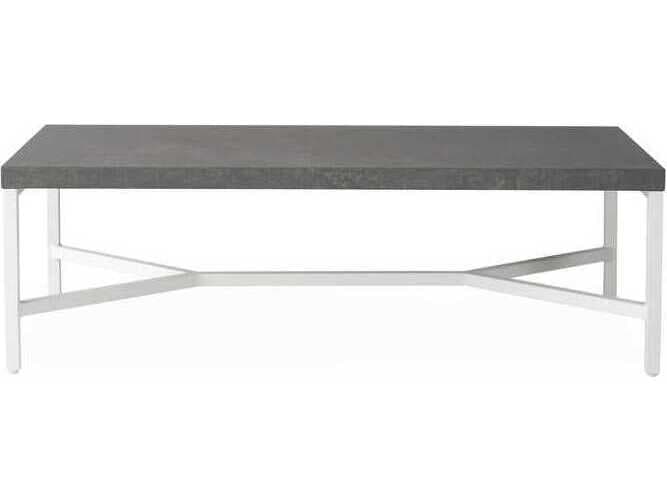 Lloyd Flanders Universal Accessories Aluminum Rectangular Cocktail Table with Matte White frame and Gray Ceramic top