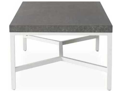 Lloyd Flanders Universal Accessories Aluminum Rectangular Cocktail Table with Matte White frame and Gray Ceramic top