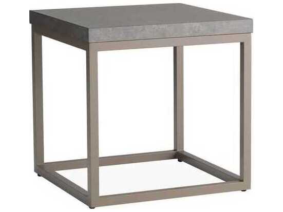 Lloyd Flanders Universal Accessories Aluminum Square End Table with Matte Taupe frame and Gray Ceramic top