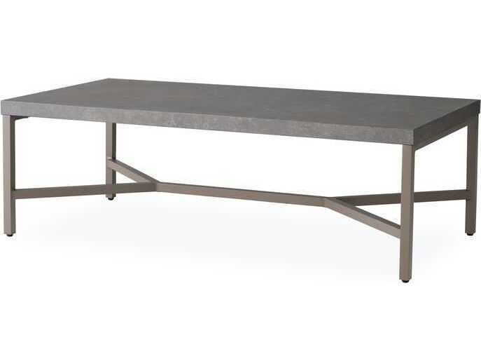 Lloyd Flanders Universal Accessories Aluminum Rectangular Cocktail Table with Matte Taupe frame and Gray Ceramic top