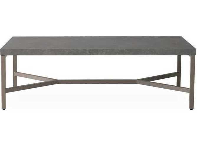 Lloyd Flanders Universal Accessories Aluminum Rectangular Cocktail Table with Matte Taupe frame and Gray Ceramic top