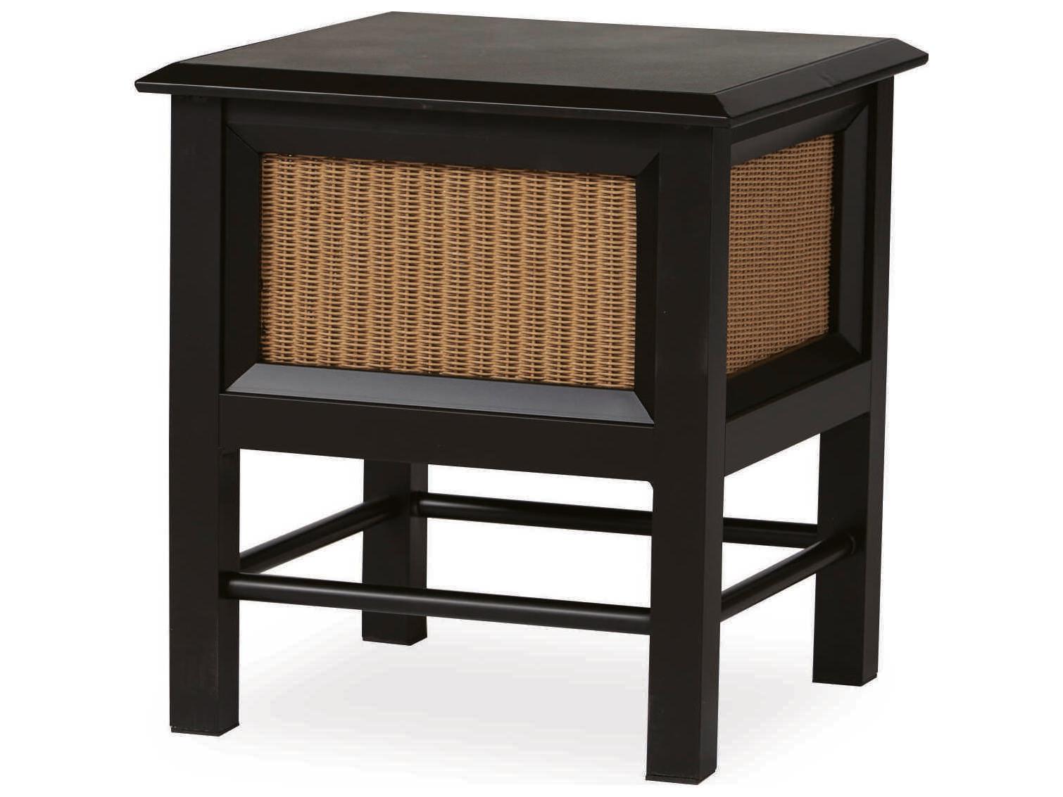 Lloyd Flanders All Seasons Aluminum Wicker Square Glass Top Outdoor End Table