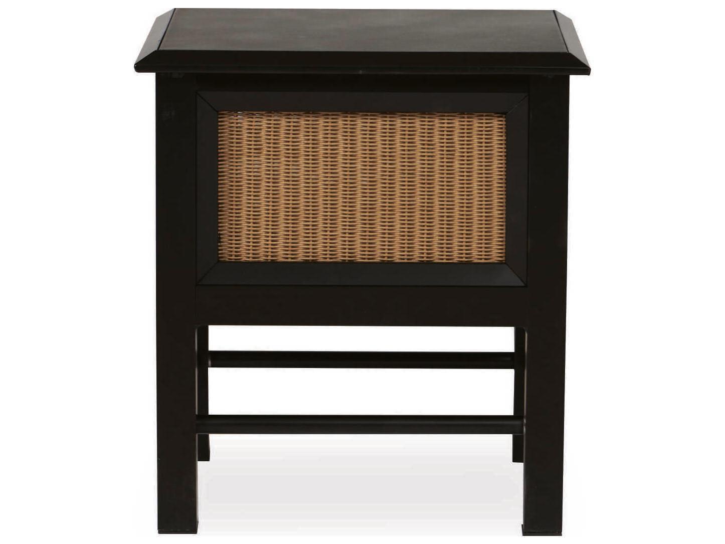 Lloyd Flanders All Seasons Aluminum Wicker Square Glass Top Outdoor End Table