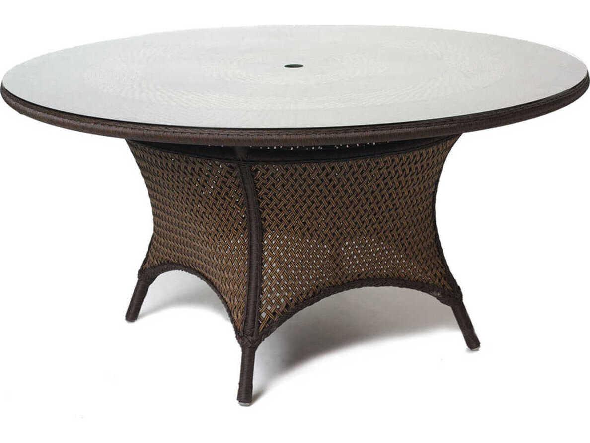 Lloyd Flanders Grand Traverse Wicker Round Outdoor Patio Dining Table with Umbrella Hole
