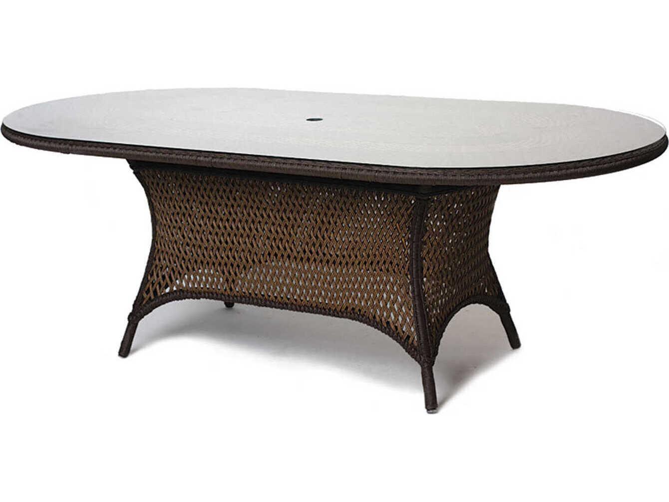 Lloyd Flanders Grand Traverse Wicker Oval Patio Dining Table with Umbrella Hole