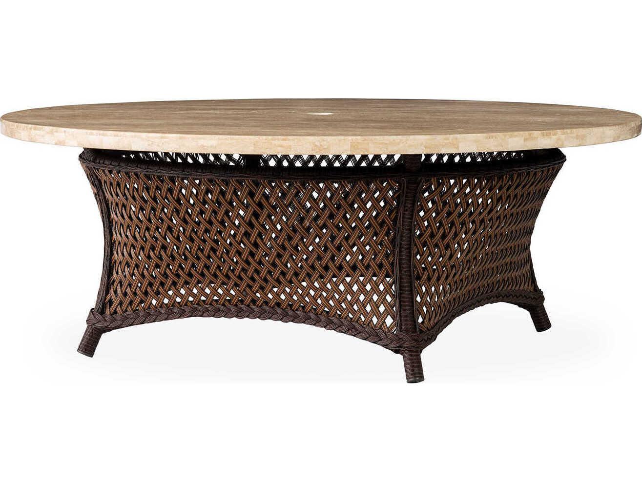 Lloyd Flanders Grand Traverse Wicker Round Stone Top Outdoor Chat Table