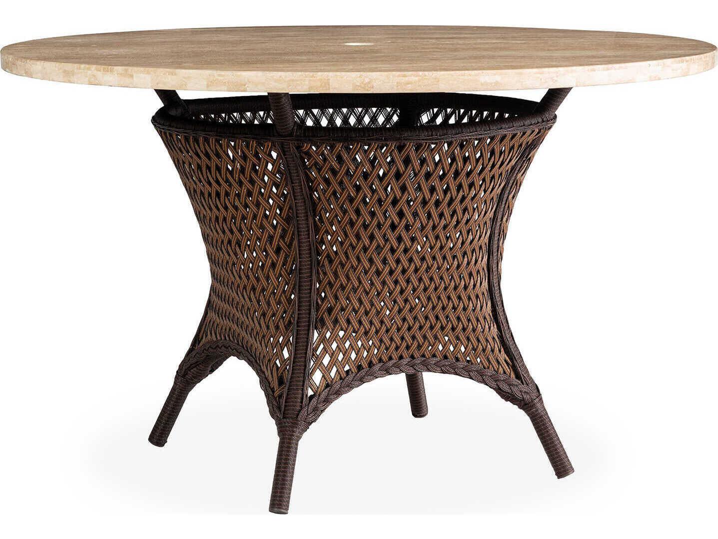 Lloyd Flanders Grand Traverse Wicker Round Stone Top Outdoor Dining Table