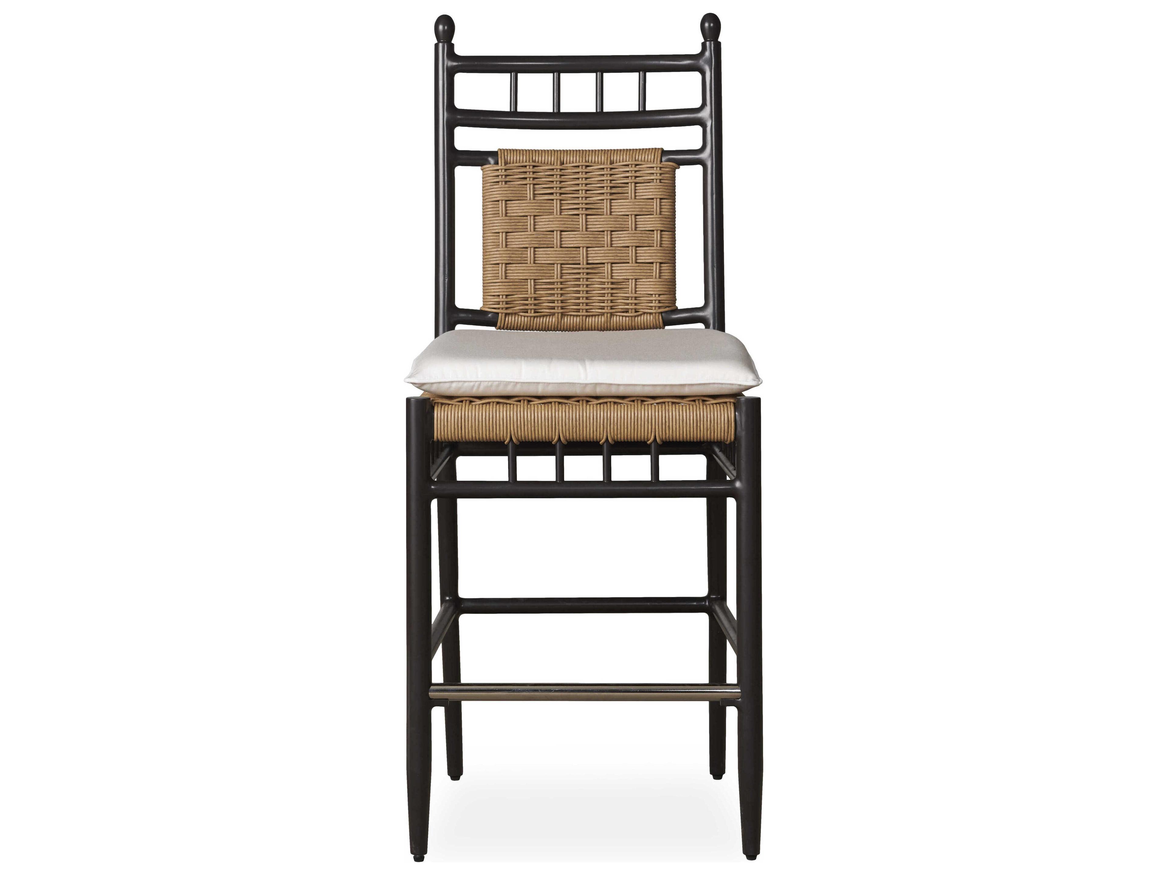 Lloyd Flanders Low Country Antique Black Aluminum Wicker Outdoor Bar Stool