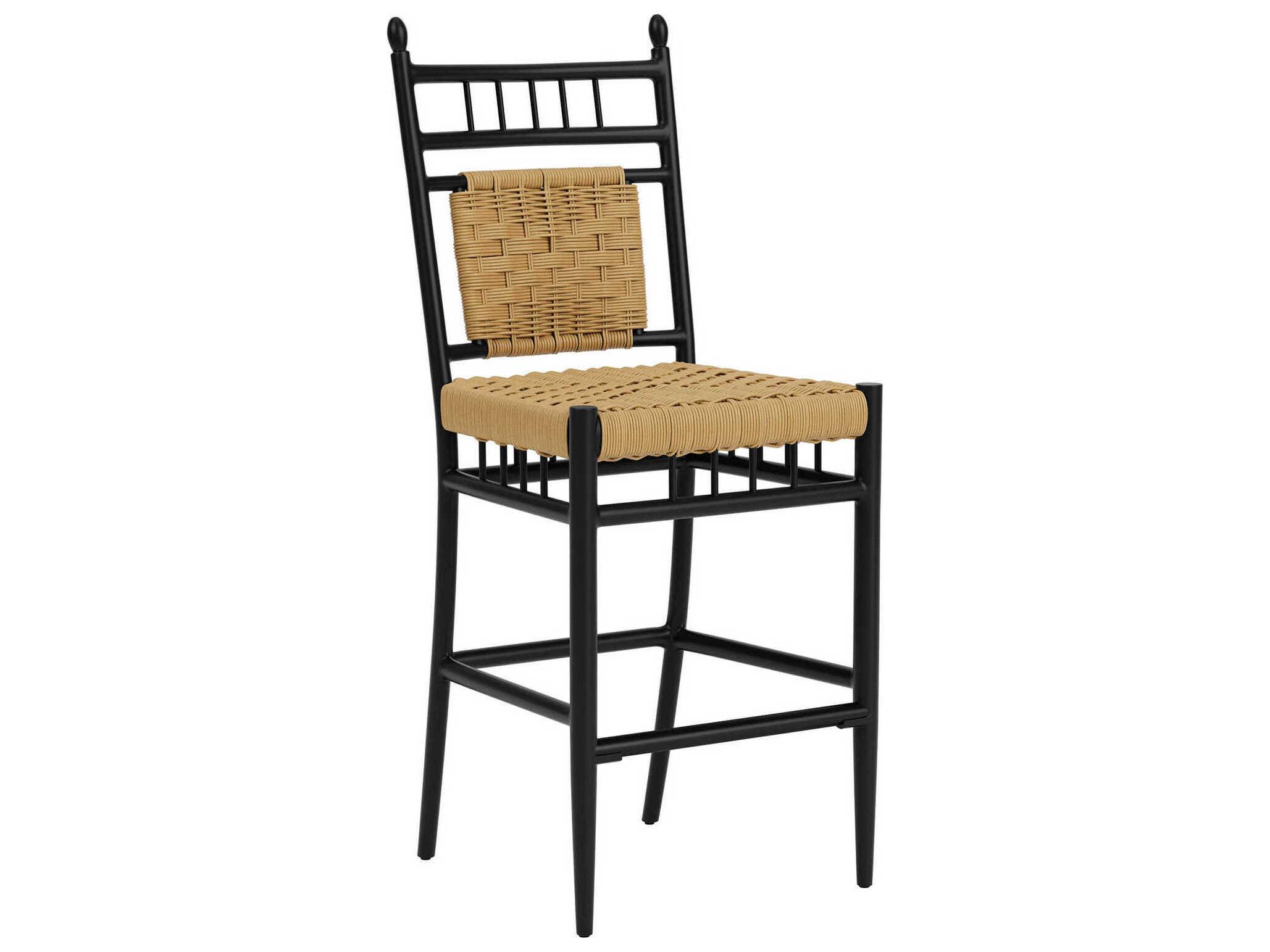 Lloyd Flanders Low Country Antique Black Aluminum Wicker Outdoor Bar Stool