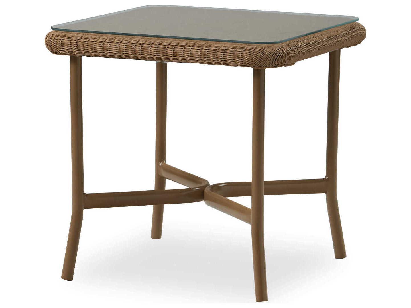 Lloyd Flanders All Seasons Wicker Square Glass Top Outdoor End Table