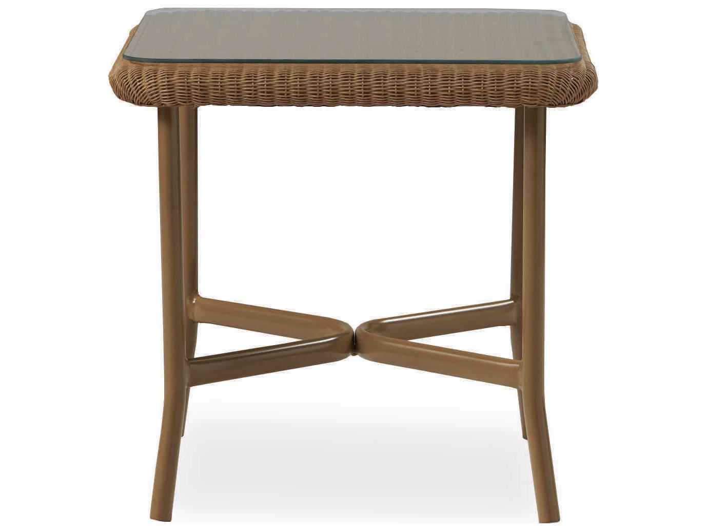 Lloyd Flanders All Seasons Wicker Square Glass Top Outdoor End Table