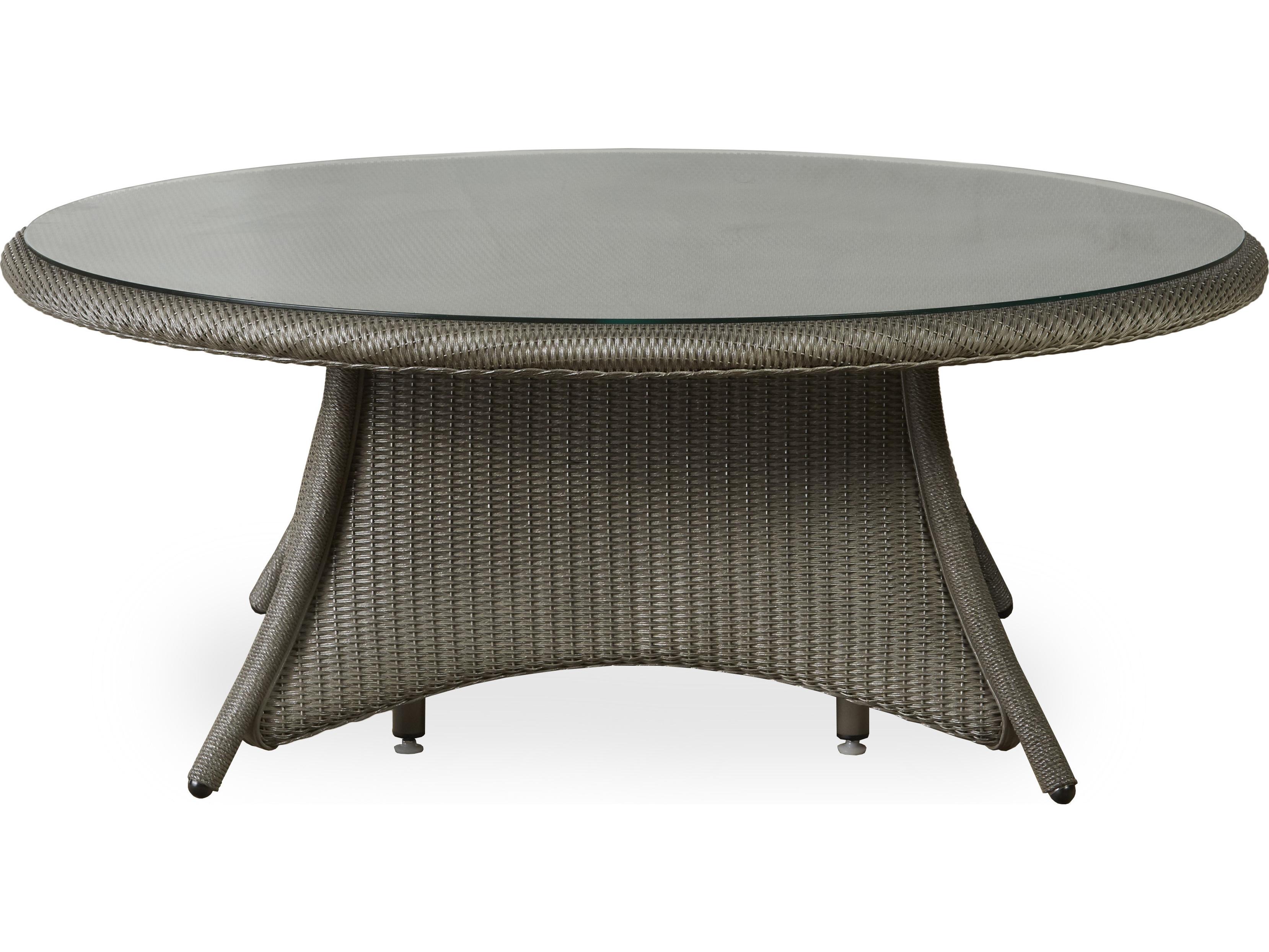 Lloyd Flanders Occasional Wicker Round Glass Top Outdoor Patio Chat Table