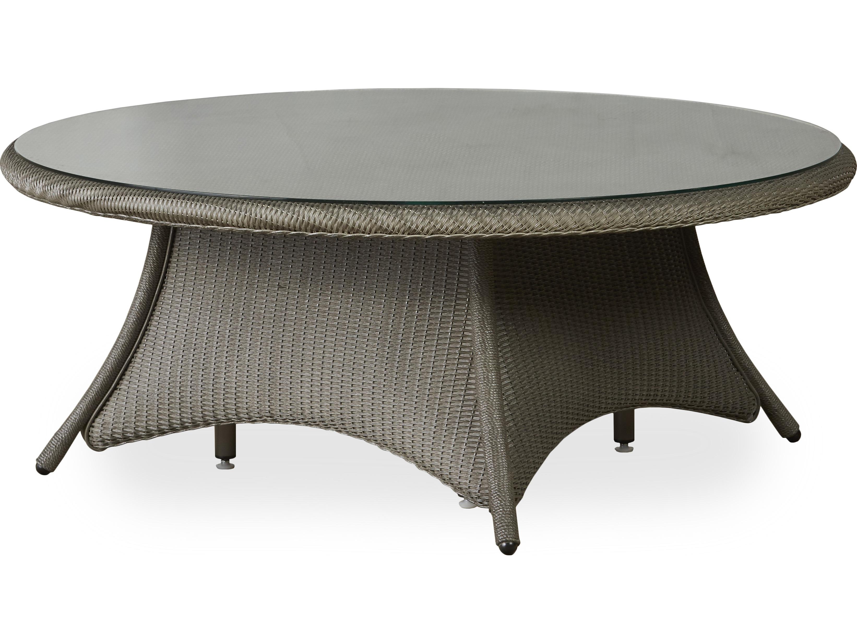 Lloyd Flanders Occasional Wicker Round Glass Top Outdoor Patio Chat Table