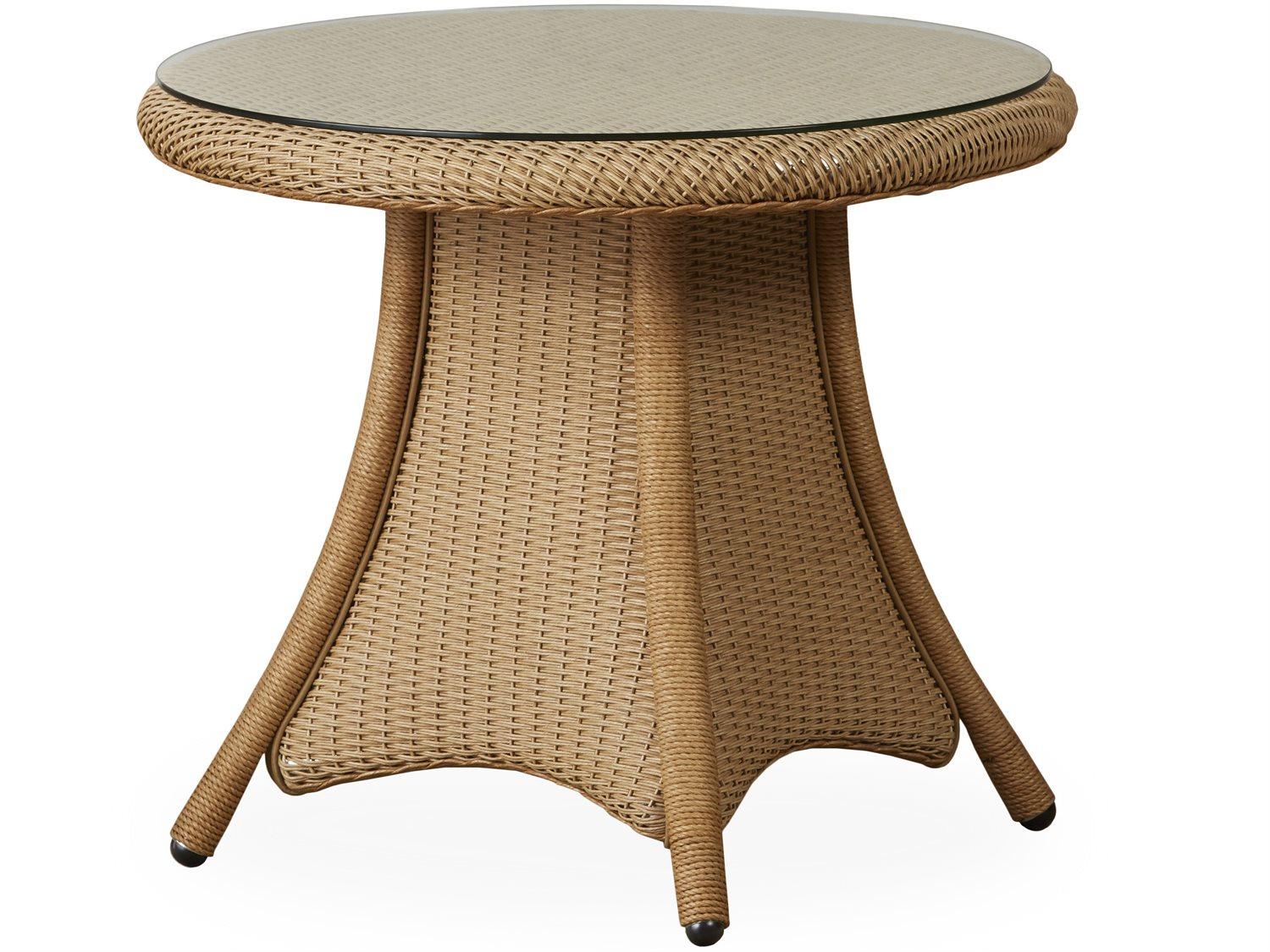 Lloyd Flanders Occasional Wicker Round Glass Top Outdoor Patio End Table