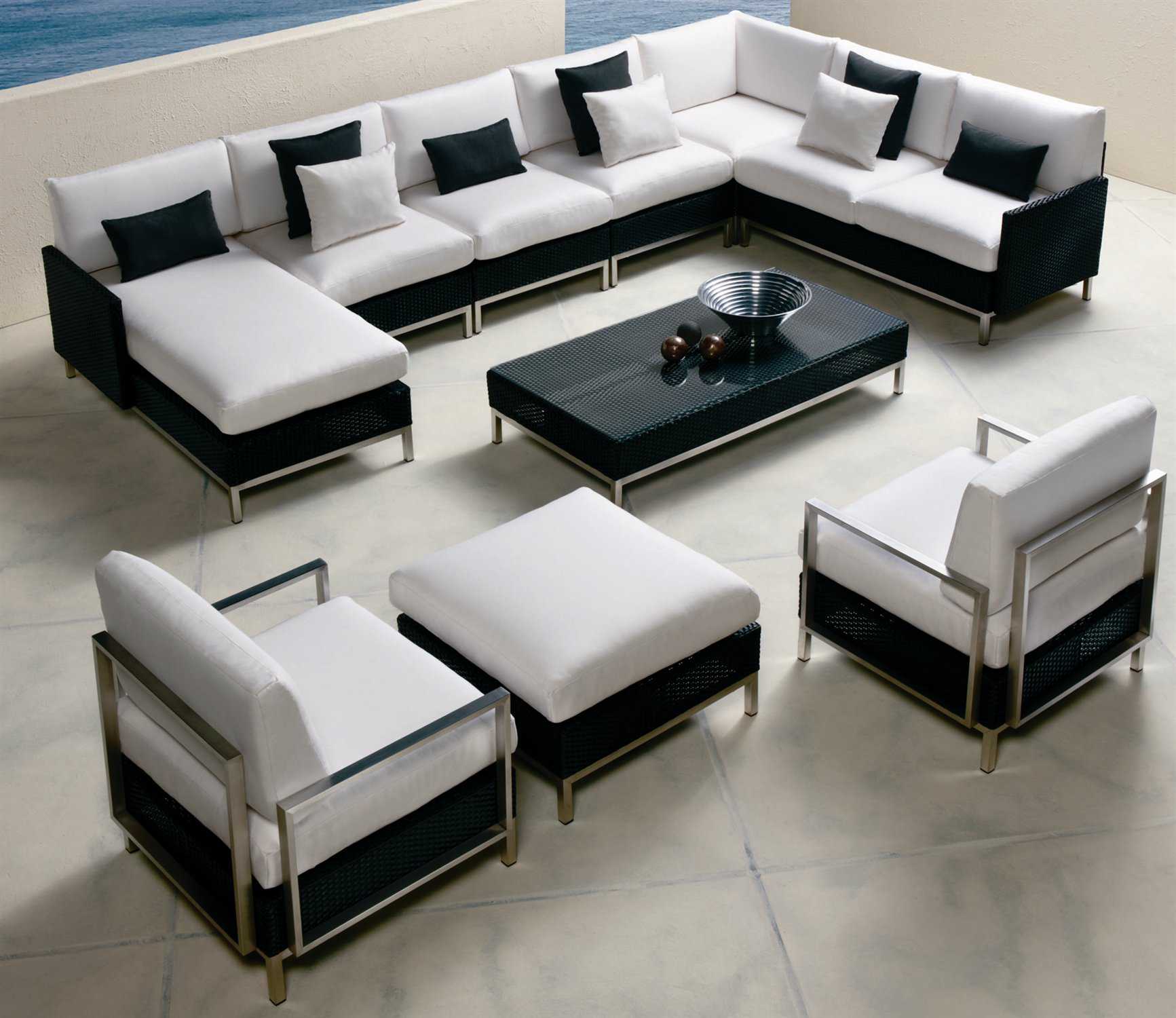 Lloyd Flanders Elements Steel Wicker Sectional Outdoor Patio Lounge Set