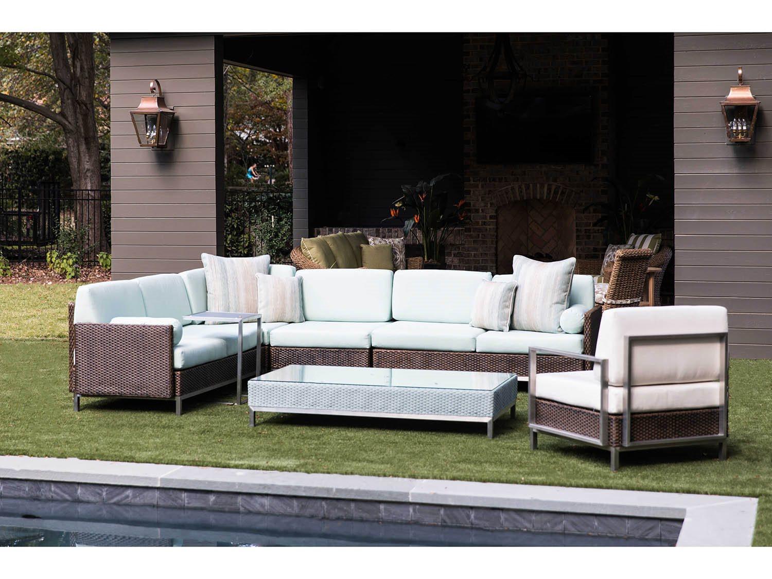 Lloyd Flanders Elements Steel Wicker Sectional Outdoor Patio Lounge Set