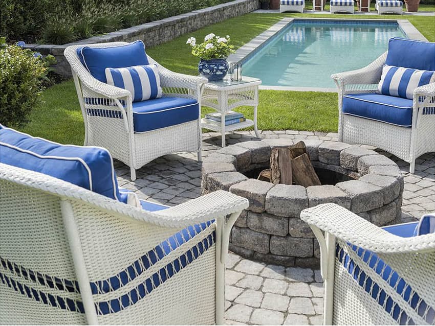 Lloyd Flanders Nantucket Wicker Firepit Patio Lounge Set