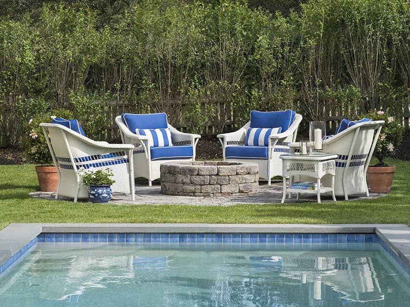 Lloyd Flanders Nantucket Wicker Firepit Outdoor Patio Lounge Set