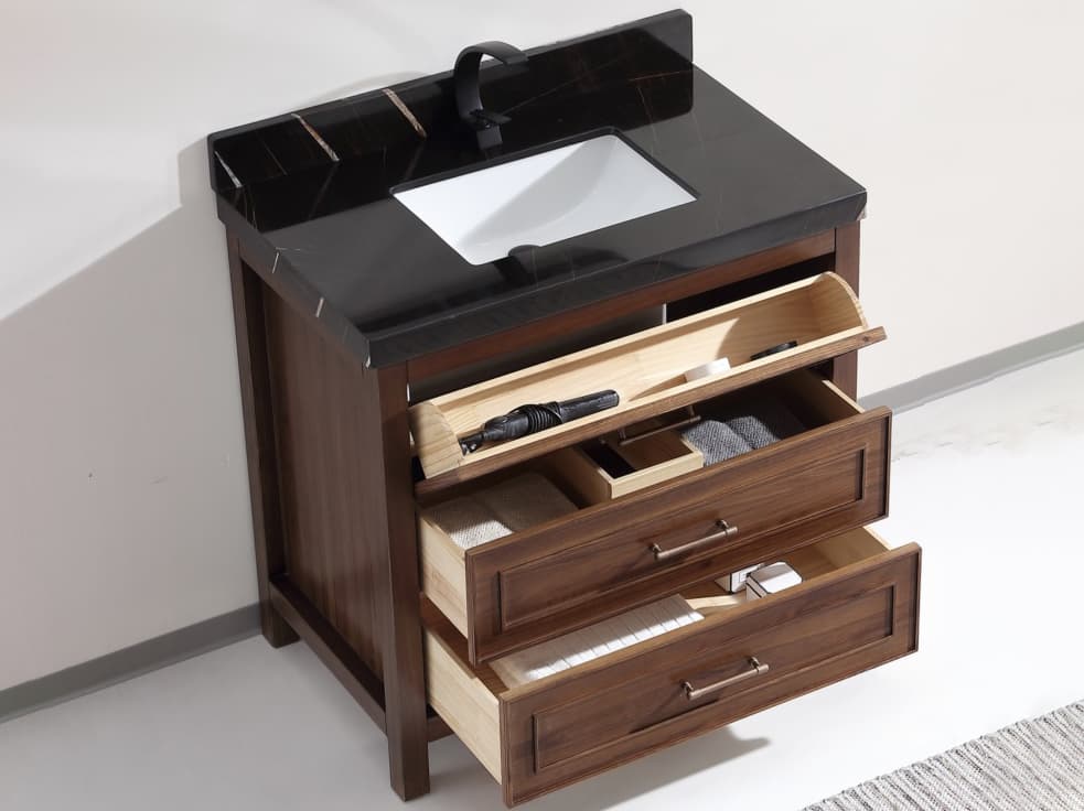 Legion Furniture Wk Series Ebony Dark Brown Vanity With Black Natural Top