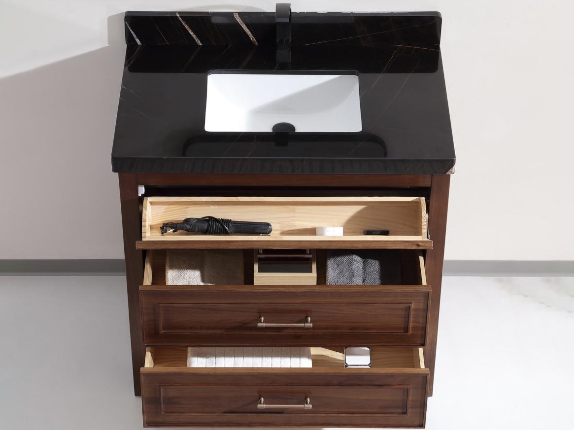 Legion Furniture Wk Series Ebony Dark Brown Vanity With Black Natural Top