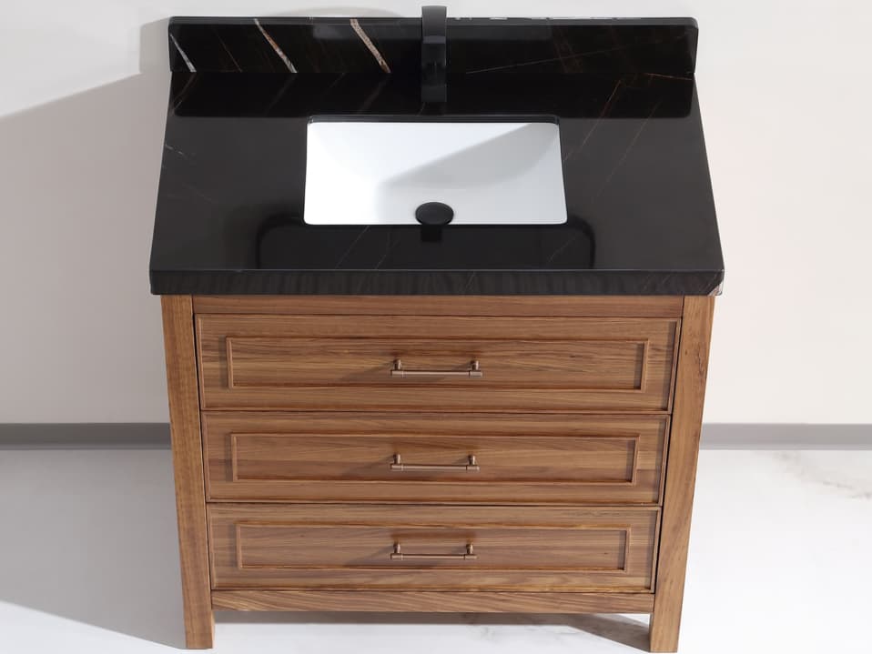 Legion Furniture Wk Series Ebony Light Brown Vanity With Black Natural Top