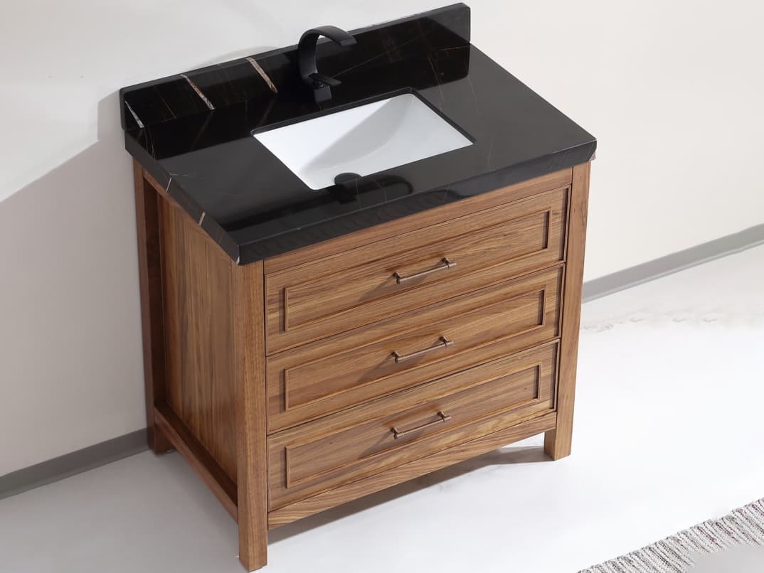 Legion Furniture Wk Series Ebony Light Brown Vanity With Black Natural Top