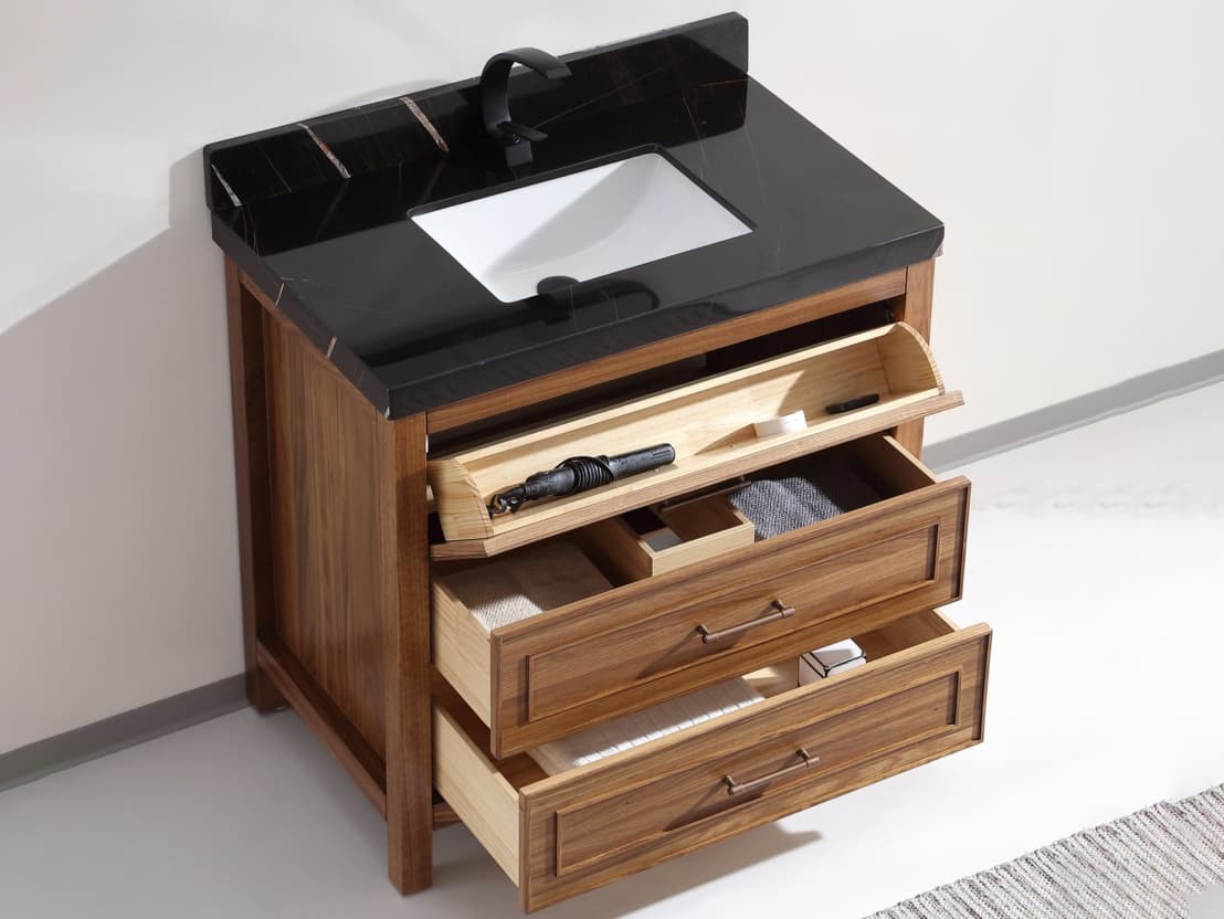 Legion Furniture Wk Series Ebony Light Brown Vanity With Black Natural Top