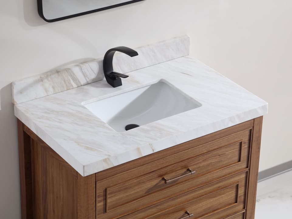 Legion Furniture Wk Series Ebony Light Brown Vanity With White Natural Top