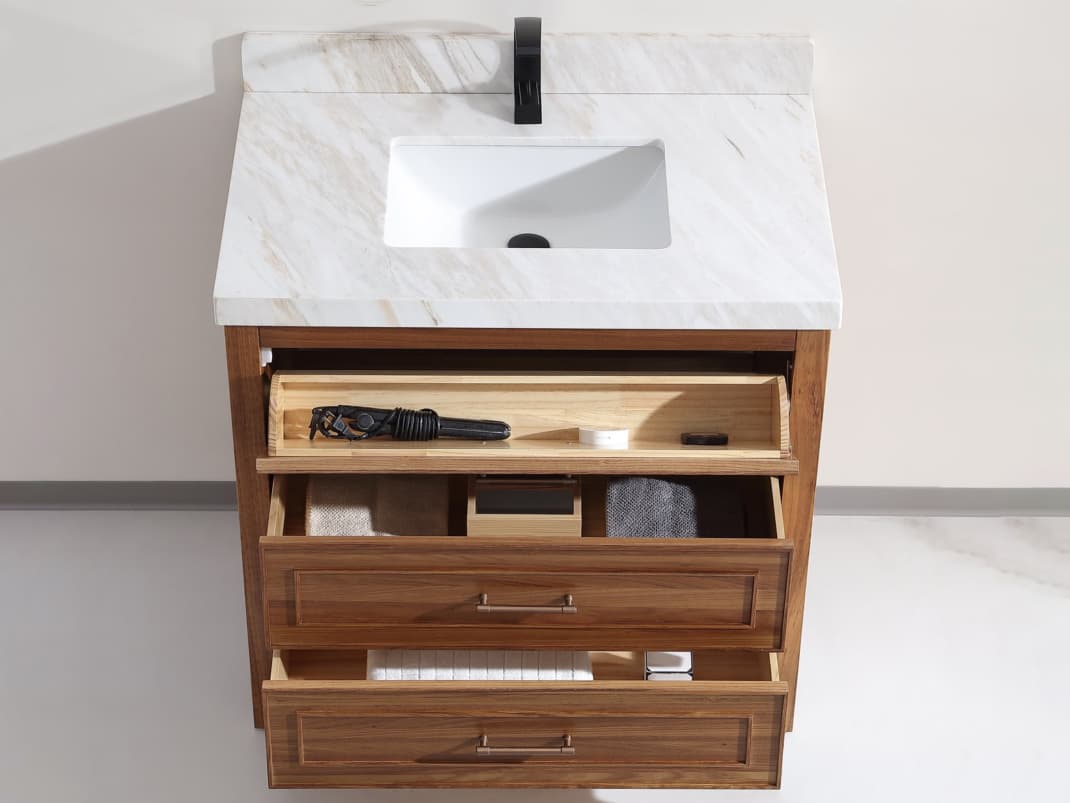 Legion Furniture Wk Series Ebony Light Brown Vanity With White Natural Top