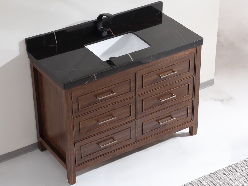 Legion Furniture Wk Series Ebony Dark Brown Vanity With Black Natural Top